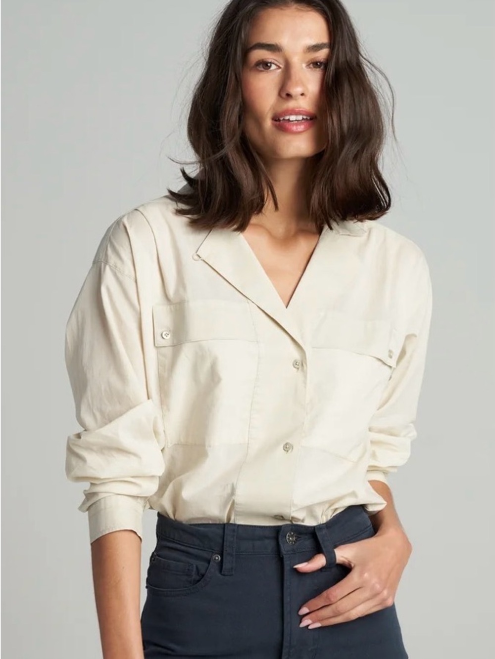 Rowan Fay Utility Cotton Camp Shirt Bone/Cream NWOT